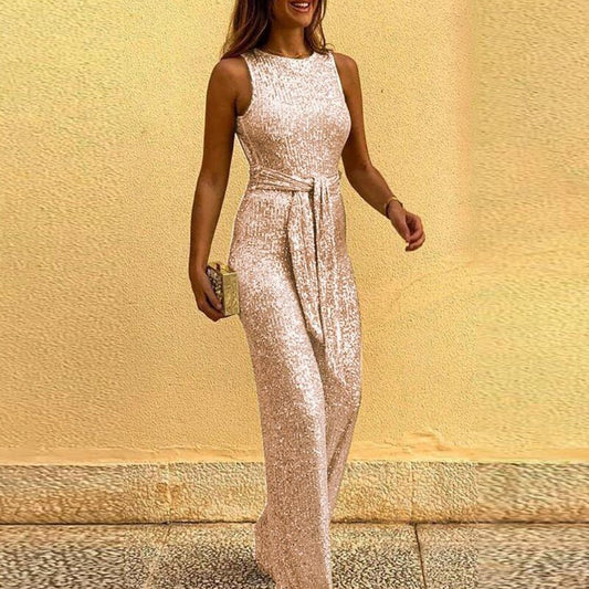 Glitter jumpsuit met tailleband