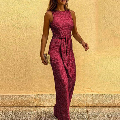 Glitter jumpsuit met tailleband